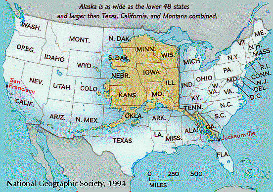 Alaska superimposed over the USA